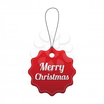 Merry Christmas. Red stitched tag. Vector illustration