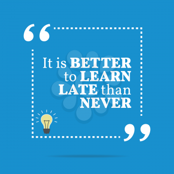 Inspirational motivational quote. It is better to learn late than never. Simple trendy design.