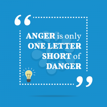 Inspirational motivational quote. Anger is only one letter short of danger. Simple trendy design.