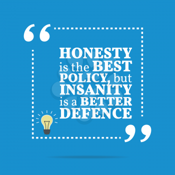 Inspirational motivational quote. Honesty is the best policy, but insanity is a better defence. Simple trendy design.
