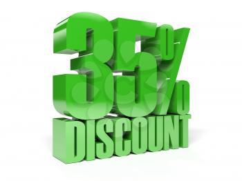 35 percent discount. Green shiny text. Concept 3D illustration.
