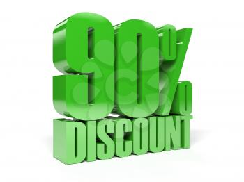 90 percent discount. Green shiny text. Concept 3D illustration.