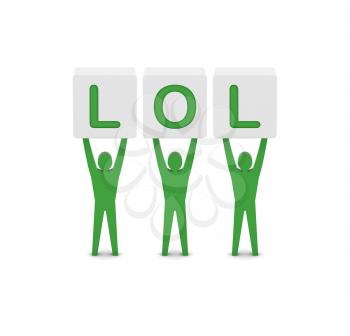 Men holding the word lol. Concept 3D illustration.