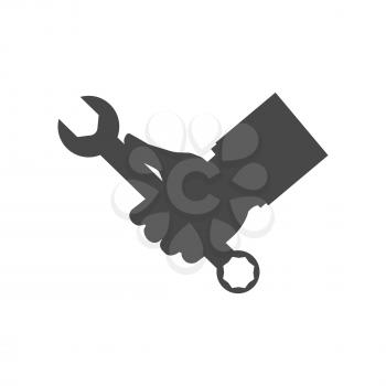 Hand holding wrench icon. Symbol in trendy flat style isolated on white background. Illustration element for your web site design, logo, app, UI.