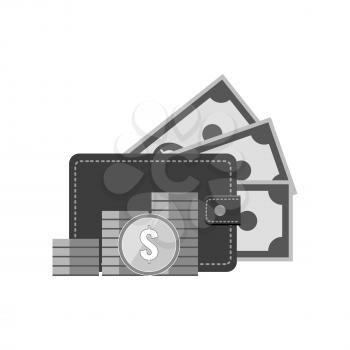 Wallet and stack of coins icon, money concept. Symbol in trendy flat style isolated on white background. Illustration element for your web site design, logo, app, UI.