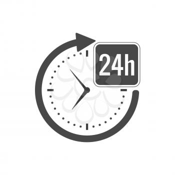 24 hours a day icon, open around the clock concept. Symbol in trendy flat style isolated on white background. Illustration element for your web site design, logo, app, UI.