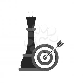 Chess queen and target with arrow icon. Strategy concept. Symbol in trendy flat style isolated on white background. Illustration element for your web site design, logo, app, UI.