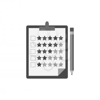 Clipboard with rating stars and pencil icon. Review concept. Symbol in trendy flat style isolated on white background. Illustration element for your web site design, logo, app, UI.