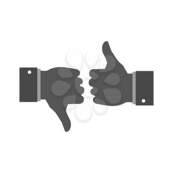 Thumb up and thumb down icon. Like and dislike concept. Symbol in trendy flat style isolated on white background. Illustration element for your web site design, logo, app, UI.