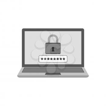Laptop with lock on screen icon. Computer security concept. Symbol in trendy flat style isolated on white background. Illustration element for your web site design, logo, app, UI.