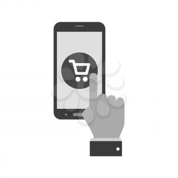 Mobile shopping concept icon. Symbol in trendy flat style isolated on white background. Illustration element for your web site design, logo, app, UI.