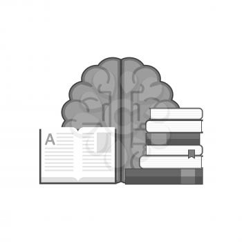 Books and brain icon. Education concept. Symbol in trendy flat style isolated on white background. Illustration element for your web site design, logo, app, UI.