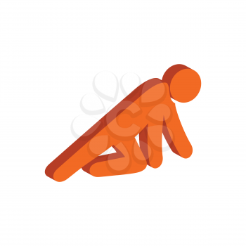 Man Crawling on Knees symbol. Flat Isometric Icon or Logo. 3D Style Pictogram for Web Design, UI, Mobile App, Infographic. Vector Illustration on white background.