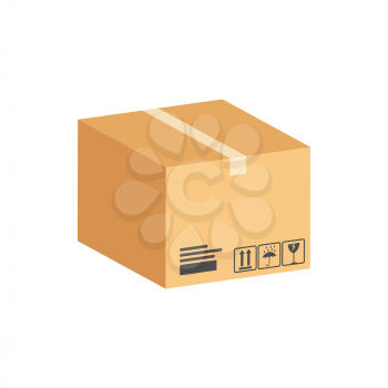 Cardboard Box, Parcel symbol. Flat Isometric Icon or Logo. 3D Style Pictogram for Web Design, UI, Mobile App, Infographic. Vector Illustration on white background.