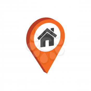 Map Pointer with Home symbol. Flat Isometric Icon or Logo. 3D Style Pictogram for Web Design, UI, Mobile App, Infographic. Vector Illustration on white background.