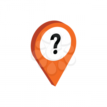 Map Pointer with Question sign. Flat Isometric Icon or Logo. 3D Style Pictogram for Web Design, UI, Mobile App, Infographic. Vector Illustration on white background.