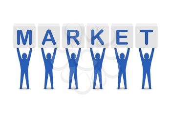 Men holding the word market. Concept 3D illustration.