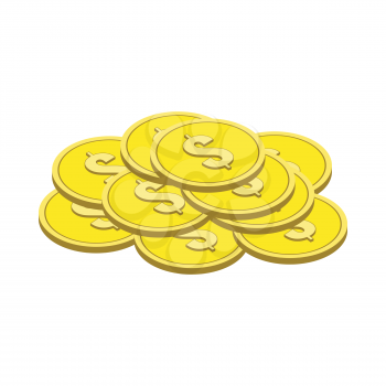 Gold coins symbol. Flat Isometric Icon or Logo. 3D Style Pictogram for Web Design, UI, Mobile App, Infographic. Vector Illustration on white background.