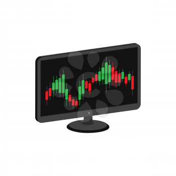 Display with Candlestick Trading Chart, Stock Market symbol. Flat Isometric Icon or Logo. 3D Style Pictogram for Web Design, UI, Mobile App, Infographic. Vector Illustration on white background.