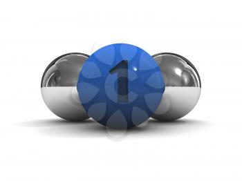 Chrome balls with the blue leader in front. Concept 3D illustration
