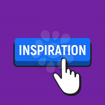 Hand Mouse Cursor Clicks the Inspiration Button. Pointer Push Press Button Concept.