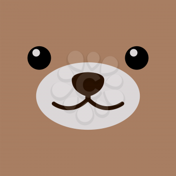 Cute bear face over brown background. Kawaii illustration.