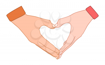 Male and female hands forming a heart shape. Symbol of love, help and marriage