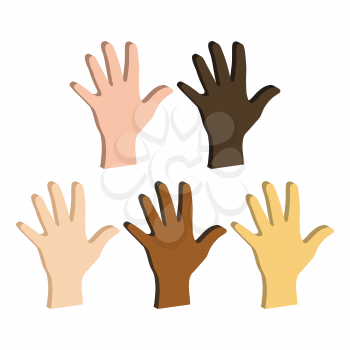 Different Color Hands, Ethnicity Hands symbol. Flat Isometric Icon or Logo. 3D Style Pictogram for Web Design, UI, Mobile App, Infographic. Vector Illustration on white background.