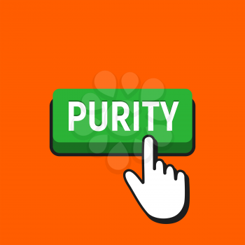 Hand Mouse Cursor Clicks the Purity Button. Pointer Push Press Button Concept.