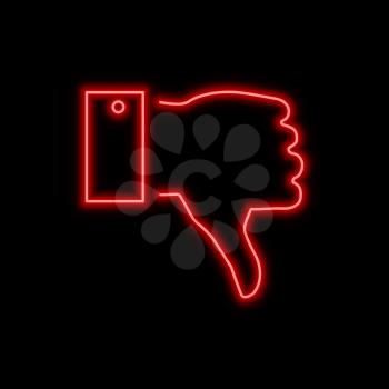 Thumb down, hand dislike sign. Bright glowing symbol on a black background. Neon style icon. 