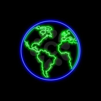 Planet Earth neon sign. Bright glowing symbol on a black background. Neon style icon. 