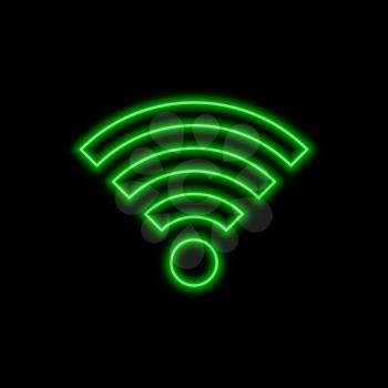 Wi-fi neon sign. Bright glowing symbol on a black background. Neon style icon. 