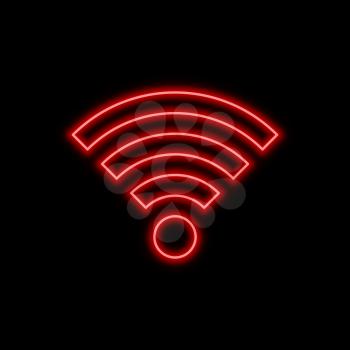 Wi-fi offline, bad signal neon sign. Bright glowing symbol on a black background. Neon style icon. 