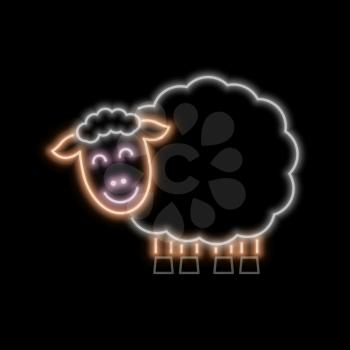Sheep neon sign. Bright glowing symbol on a black background. Neon style icon. 
