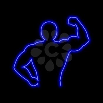 Muscle man neon sign. Bright glowing symbol on a black background. Neon style icon. 