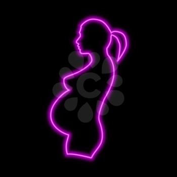 Pregnant woman neon sign. Bright glowing symbol on a black background. Neon style icon. 