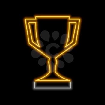 Trophy neon sign. Bright glowing symbol on a black background. Neon style icon. 