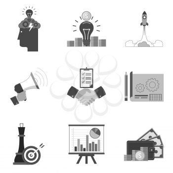 Set of business icons and symbols in trendy flat style isolated on white background. Vector illustration elements for your web site design, logo, app, UI.