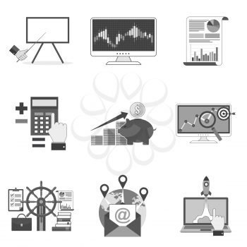 Set of business icons and symbols in trendy flat style isolated on white background. Vector illustration elements for your web site design, logo, app, UI.