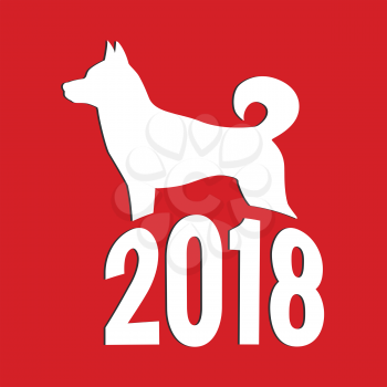 Year of The Dog, Chinese zodiac symbol of 2018 dog year. Isolated on red background.