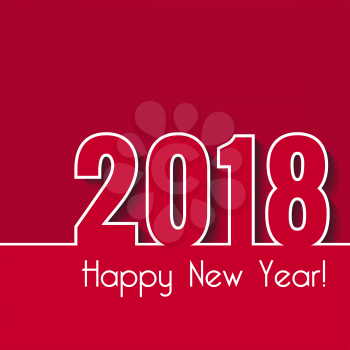 Happy New Year 2018. Creative greeting card template. Over red background