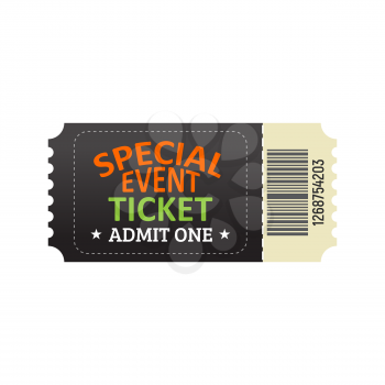 Ticket for entrance to the special event.  Template of Admission Ticket Card. 
