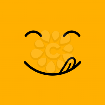 Yummy smile. Delicious, tasty eating emoji face eat with mouth and tongue gourmet enjoying taste. Funny hungry yummy tasting food mood logo
