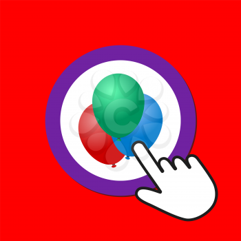 Ballons icon. Joy, holiday concept. Hand Mouse Cursor Clicks the Button. Pointer Push Press