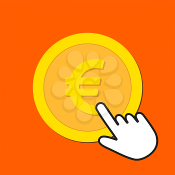 Euro currency icon. Exchange, buying currency concept. Hand Mouse Cursor Clicks the Button. Pointer Push Press