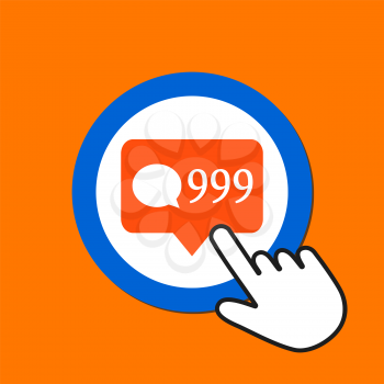 999 comments icon. Online popularity concept. Hand Mouse Cursor Clicks the Button. Pointer Push Press