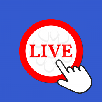 Live icon. Online streaming concept. Hand Mouse Cursor Clicks the Button. Pointer Push Press
