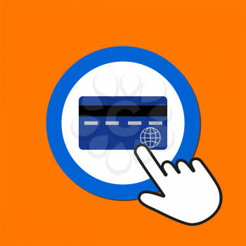 Credit card icon. Cashless payment concept. Hand Mouse Cursor Clicks the Button. Pointer Push Press