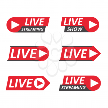 Live Stream signs set. Emblem, logo. Vector Illustration