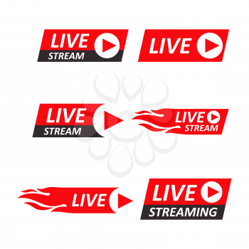 Live Stream signs set. Emblem, logo. Vector Illustration